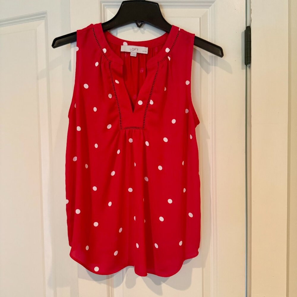 Loft Mixed Media Polka Dot Sleeveless Top, Size SP